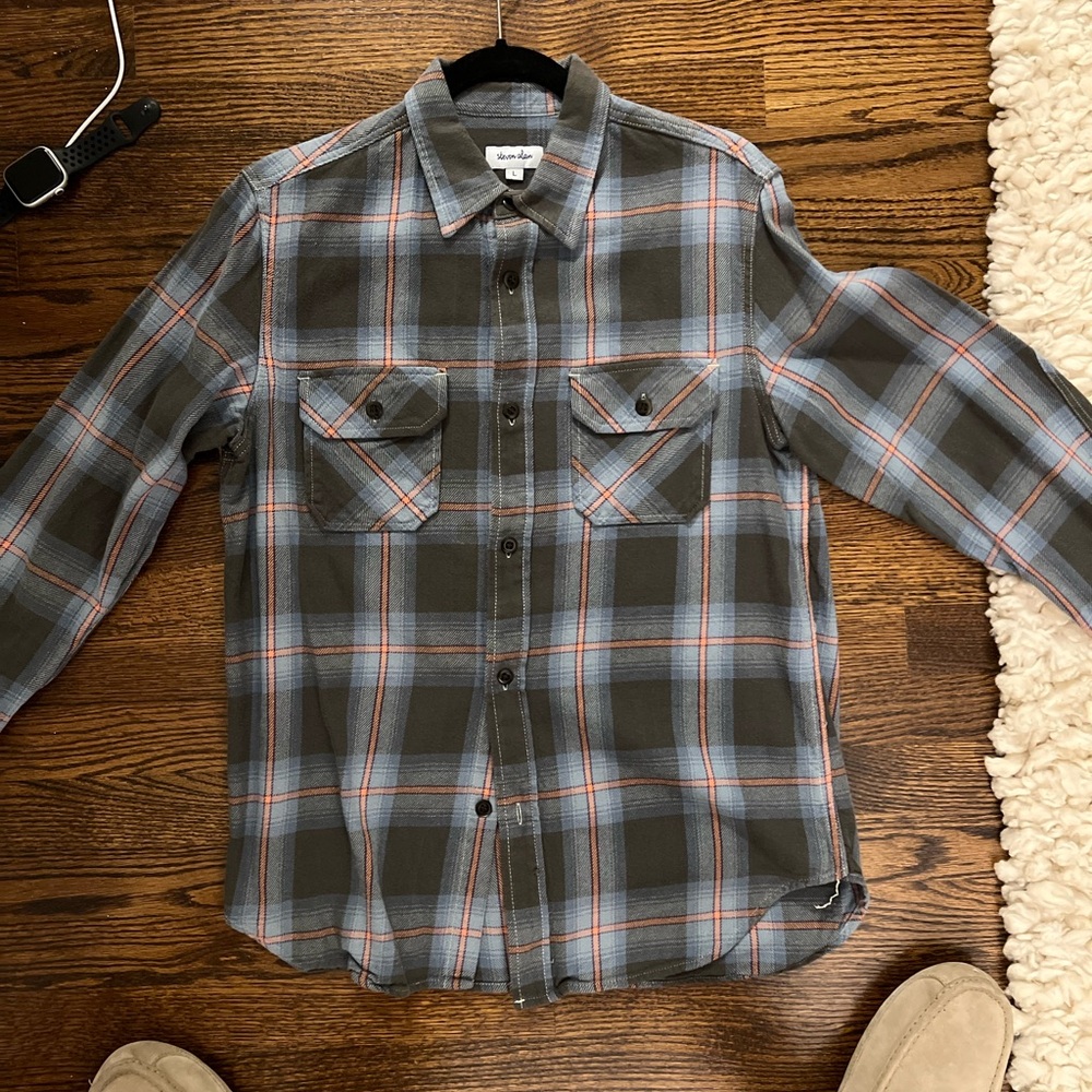 Men's Steven Alan Gray Plaid Shirt